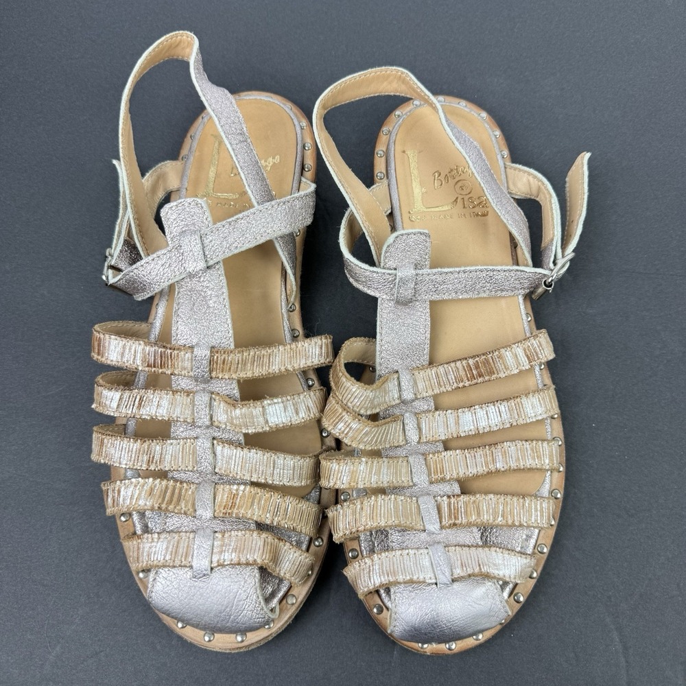 La Bottega Di‎ Lisa Shoes 37.5 Fisherman Studded Bronze Gold Leather Italy US 7